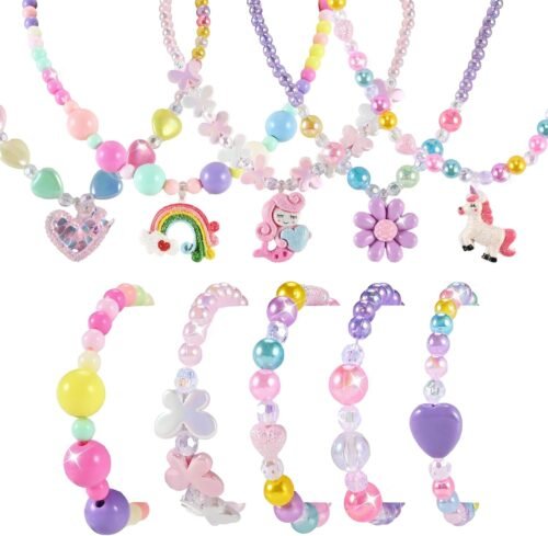 10pcs Kids Jewelry for Girls -5 Necklaces, 5 Bracelets, Little Girls Jewelry Kids Mermaid Necklace for girls, Toddler Jewelrys Necklace Birthday Christmas Gift Age 3 4 6 8 - Image 2