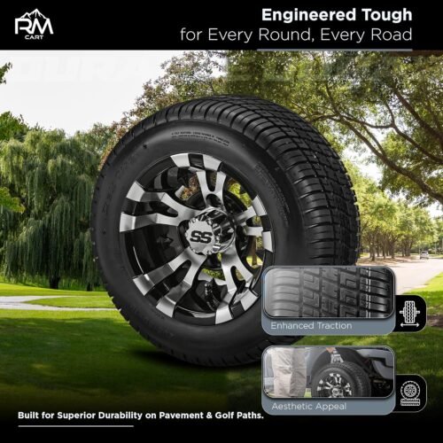 RM Cart 10" Warlock Black/Machined on 205/50-10 Deli Low Profile Tires (Set of 4) | Golf Cart Tires and Wheels Combo with Standard Lug Nuts - Image 3