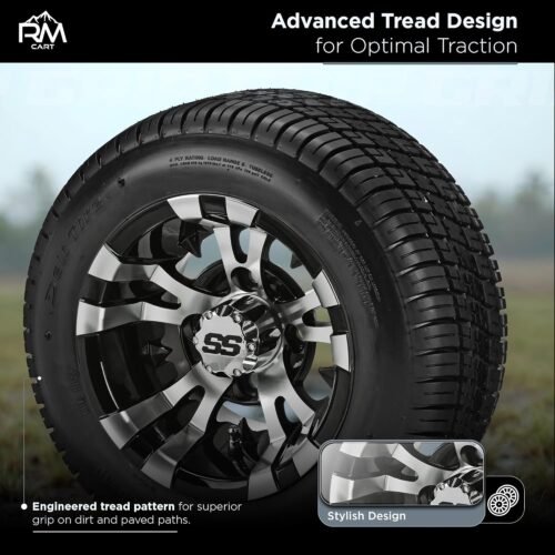 RM Cart 10" Warlock Black/Machined on 205/50-10 Deli Low Profile Tires (Set of 4) | Golf Cart Tires and Wheels Combo with Standard Lug Nuts - Image 6