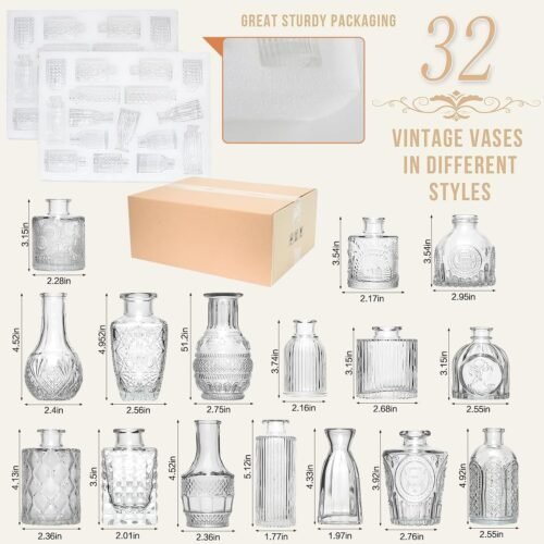Glass Bud Vase Set of 32PCS Wedding Centerpieces for Tables,Mini Clear Bud Vases for Flowers,Small Flower Vases Suitable for Birthday Party,Anniversary,Wedding,Baby Shower (Clear, 32PCS) - Image 3