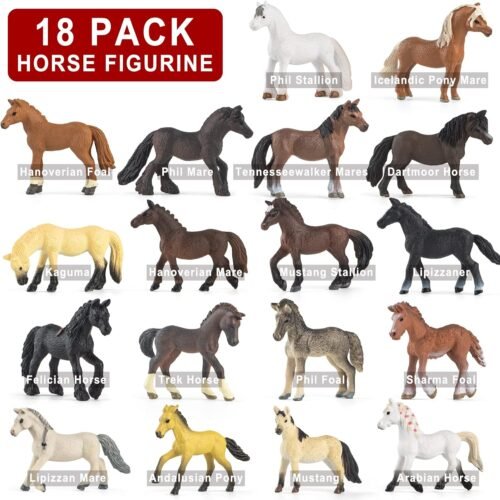 18 Pcs Plastic Miniature Realistic Pony Horse Toy Figurine Farm Animal Toy Gift for Boy Girl, Premium Horse Party Favor Decoration Cake Topper Birthday Pinata - Image 5