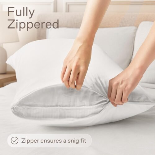 Ultra Soft Pillow Protectors with Zipper Standard Size - Set of 4 Breathable Pillow Covers - 100% Protection Against Stains, Dust & Dirt - Machine Washable (White) - Image 4