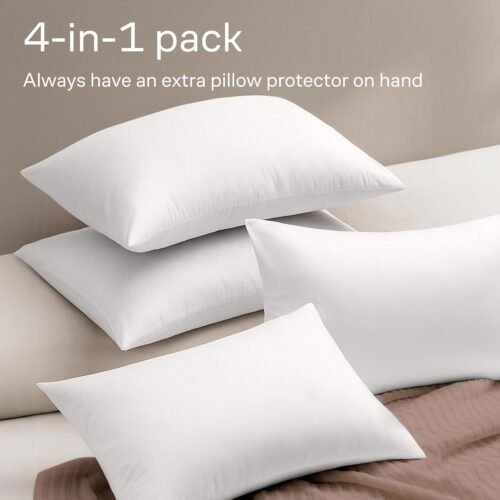 Ultra Soft Pillow Protectors with Zipper Standard Size - Set of 4 Breathable Pillow Covers - 100% Protection Against Stains, Dust & Dirt - Machine Washable (White) - Image 9