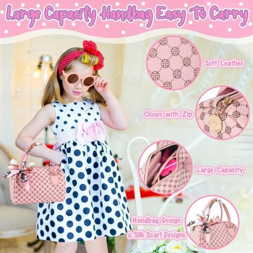 Play Purse for Little Girls, 32PCS Toddler Purse with Pretend Makeup for Kids, Princess Toys Includes Handbag, Phone, Wristwatch, Silk Scarf Kids Toy Purse Birthday Gift for Girls 3 4 5 6 + - Image 3