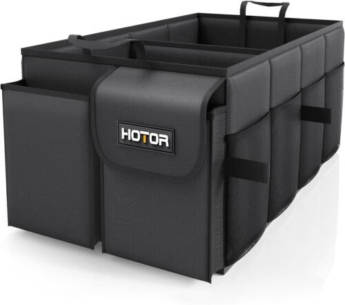 HOTOR Trunk Organizer - Car Organizer, Foldable Trunk organizer for SUVs & Sedans, Sturdy Car Organization for Car Accessories, Tools, Sundries, Black, 2 Compartments, 21.3"×12.6"×10.6" - Image 3