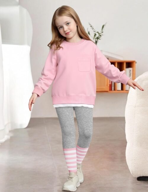 NAPU Little Girls Clothes 2Pcs Girls Outfits Pullover Sweatsuit Patchwork Striped Leggings Pants Set Fall Winter Clothes 3-7Y - Image 3