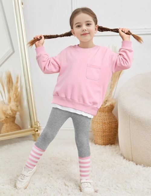 NAPU Little Girls Clothes 2Pcs Girls Outfits Pullover Sweatsuit Patchwork Striped Leggings Pants Set Fall Winter Clothes 3-7Y - Image 4