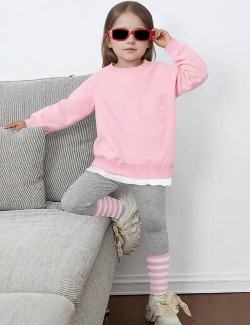 NAPU Little Girls Clothes 2Pcs Girls Outfits Pullover Sweatsuit Patchwork Striped Leggings Pants Set Fall Winter Clothes 3-7Y - Image 5