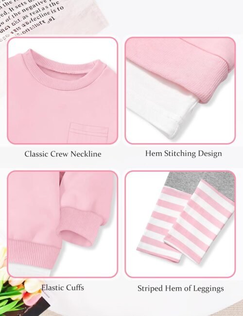 NAPU Little Girls Clothes 2Pcs Girls Outfits Pullover Sweatsuit Patchwork Striped Leggings Pants Set Fall Winter Clothes 3-7Y - Image 6