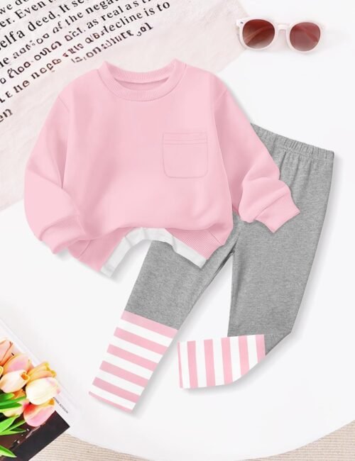 NAPU Little Girls Clothes 2Pcs Girls Outfits Pullover Sweatsuit Patchwork Striped Leggings Pants Set Fall Winter Clothes 3-7Y - Image 8