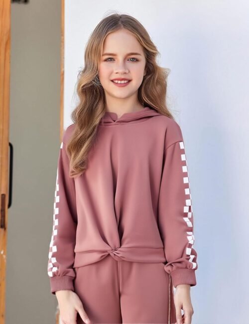 Girls Outfits Casual Tops Twist Front Pullover Hoodies Long Sleeve Fashion Sweatshirts and Sweatpants Girl Clothes - Image 3