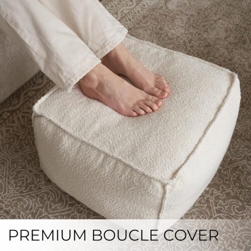 ZICOTO Beautiful Boucle Pouf Ottoman and Foot Rest - Elevate Your Living Room Decor with Lightweight Comfort and Charm - A Round Modern Foam Filled Foot Stool Perfect to Rest Your Feet - Image 4