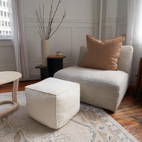 ZICOTO Beautiful Boucle Pouf Ottoman and Foot Rest - Elevate Your Living Room Decor with Lightweight Comfort and Charm - A Round Modern Foam Filled Foot Stool Perfect to Rest Your Feet - Image 5