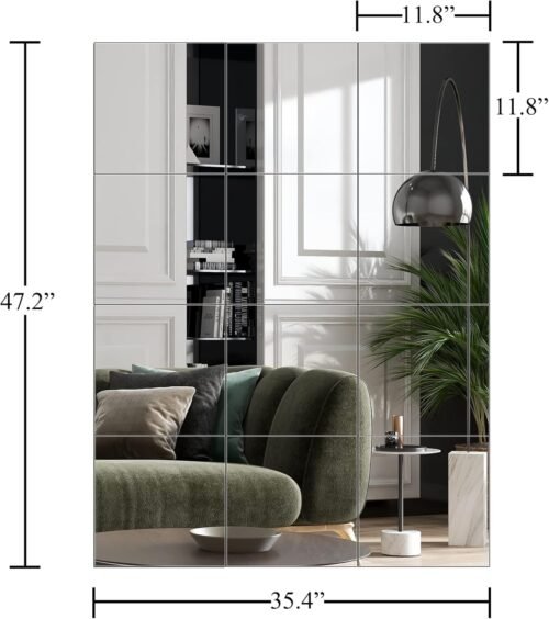 Ruomeng Home Gym Mirrors 12 Inch x 12Pcs Wall Mounted Mirror Glass Frameless Full Length Mirror Tiles for Home Gym, Bedroom, Door & Bathroom - Image 3