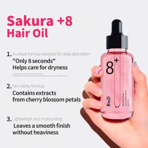 BnD Blooming SAKURA Argan＆Collagen Hair Oil 80ml/2.7 fl oz Leave-in Treatment Lightweight Hair Oil for Dry and Frizzy Hair Smooth Finish Floral Scent Non-Greasy Hair Care Korean Beauty - Image 3