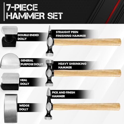 C&T Auto Body Repair Tool Kit,7 Piece,Car Body Repair Tool Kit, Carbon Steel Dolly and Hammer Dent Body Fender Tool Set - Image 3