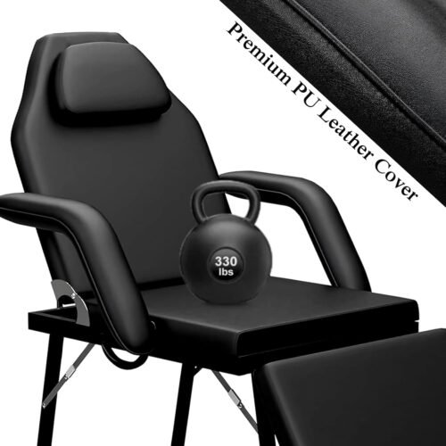 Portable Tattoo Chair, Adjustable Massage Facial Bed with Removable Headrest & Armrest, Foldable Spa Chair with Carry Bag, 73 Inch Esthetician Bed for Salon Beauty Barber Spa Tattoo (Black) - Image 7