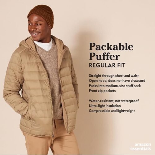 Amazon Essentials Men's Lightweight Water-Resistant Packable Hooded Puffer Jacket - Image 3