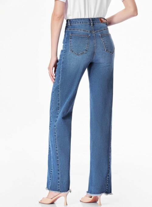 Sidefeel Women's Wide Leg Jeans High Waisted Strechy Raw Hem Zimbaplatinum Denim Pants - Image 6