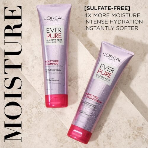 L'Oreal Paris Moisture Sulfate Free Shampoo and Conditioner Set, Hair Care for Color-Treated Hair with Rosemary Botanicals, EverPure, 1 Kit - Image 3