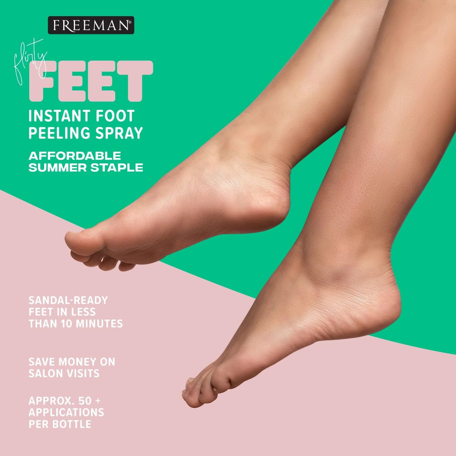 Freeman Flirty Feet Instant Foot Peeling Spray, Exfoliating Foot Mask For Summer, Moisturizing & Smooth Dry, Cracked Heels, Remove Dead Skin Quickly, Cruelty-Free & Vegan, 4 fl.oz./ 118 ml Bottle - Image 3