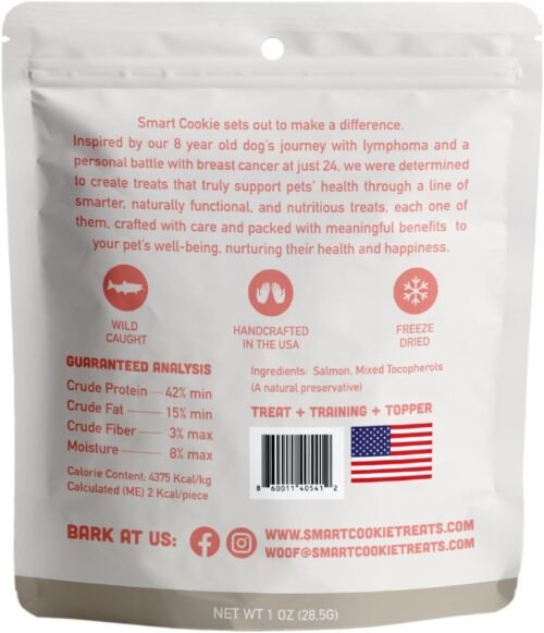 Smart Cookie Salmon Freeze Dried Cat Treats – Minimal Ingredient, High-Protein Snacks for Picky Cats – Wild Caught Salmon, No Fillers, Made in The USA – 1oz (3 Pack) - Image 3