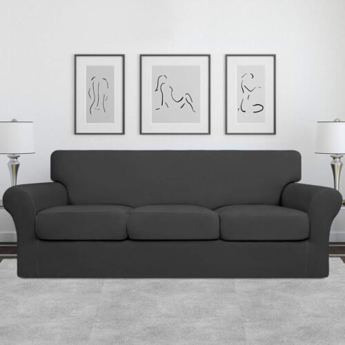 Easy-Going 4 Pieces Stretch Soft Couch Cover for Dogs - Washable Sofa Slipcover for 3 Separate Cushion Couch - Elastic Furniture Protector for Pets, Kids (Sofa, Dark Gray, Large) - Image 3