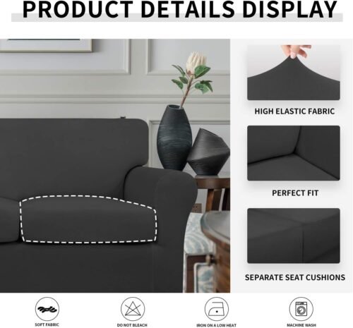 Easy-Going 4 Pieces Stretch Soft Couch Cover for Dogs - Washable Sofa Slipcover for 3 Separate Cushion Couch - Elastic Furniture Protector for Pets, Kids (Sofa, Dark Gray, Large) - Image 5