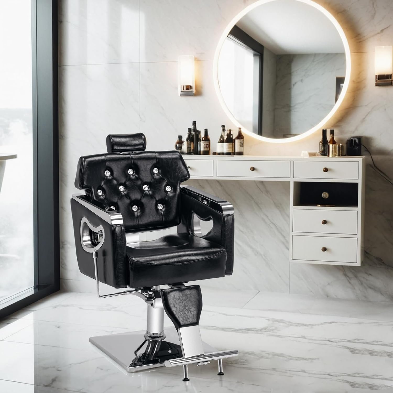 BarberPub Barber Chair Reclining Salon Chair for Hair Stylist, Antique Hair Spa Salon Styling Beauty Equipment 8132 (Black) - Image 3