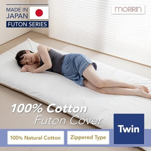MORIRIN Zippered Cover for Japanese Futon Floor Mattress, 100% Cotton, Made in Japan, Twin, Navy - Image 3