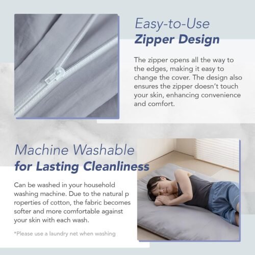 MORIRIN Zippered Cover for Japanese Futon Floor Mattress, 100% Cotton, Made in Japan, Twin, Navy - Image 4