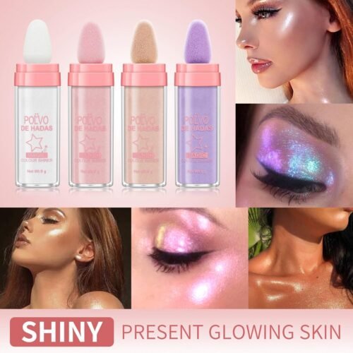 URQT 4 Color Polvo De Hadas Fairy Dust Highlight Patting - Full Body Contouring and Clavicle Pearlescent Patting Powder for Face and Eye, Christmas Sparkling Body Glitter (4 Pack) - Image 3
