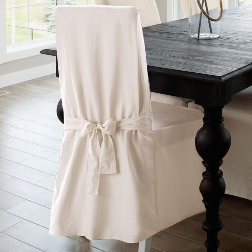 SureFit Home Décor Duck Solid Long Full Length Dining Room Chair One Piece Slipcover, Relaxed Fit, 100% Cotton, Machine Washable,Natural Color - Image 3