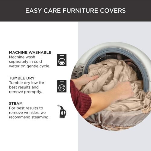 SureFit Home Décor Duck Solid Long Full Length Dining Room Chair One Piece Slipcover, Relaxed Fit, 100% Cotton, Machine Washable,Natural Color - Image 8