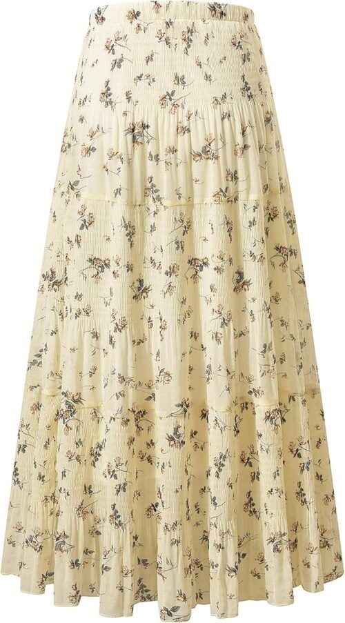 NASHALYLY Women's Chiffon Elastic High Waist Pleated A-Line Flared Maxi Skirts - Image 3