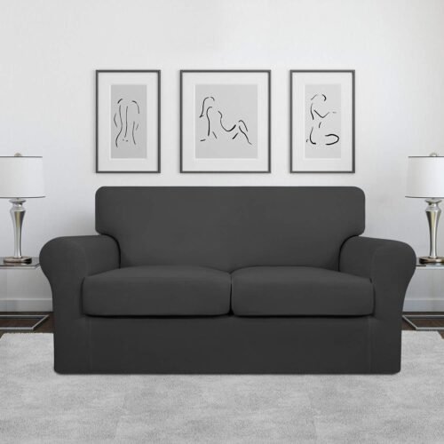 Easy-Going 3 Pieces Stretch Soft Couch Cover for Dogs - Washable Sofa Slipcover for 2 Separate Cushion Couch - Elastic Furniture Protector for Pets, Kids (Loveseat, Dark Gray) - Image 3