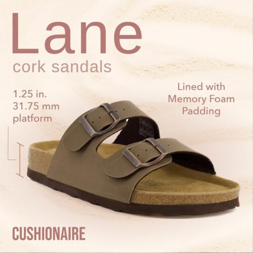 CUSHIONAIRE Lane Cork Footbed Sandals for Women – Comfortable Double Buckle Slip-On with Genuine Suede Footbed & Arch Support Slides for Women Footwear - Image 3