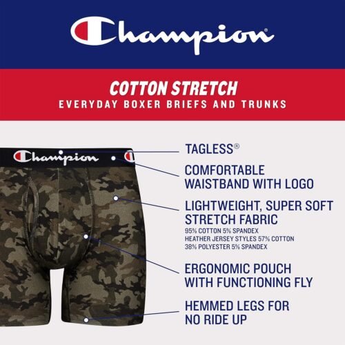 Champion mens Underwear Boxer Briefs, Every Day Comfort Stretch Cotton Moisture-wicking Underwear, Multi-pack - Image 3