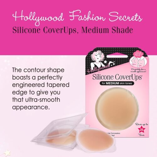 Hollywood Fashion Secrets Silicone Nipple Coverups, Hypoallergenic, Reusable, Washable, Gentle on Skin, Ultra Thin, Self Adhesive, Medium Shade, 2 Packs - Image 4