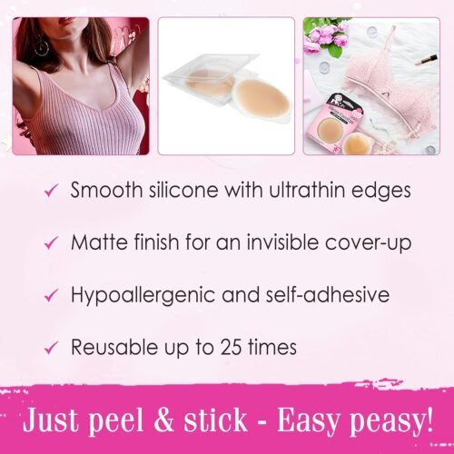 Hollywood Fashion Secrets Silicone Nipple Coverups, Hypoallergenic, Reusable, Washable, Gentle on Skin, Ultra Thin, Self Adhesive, Medium Shade, 2 Packs - Image 5