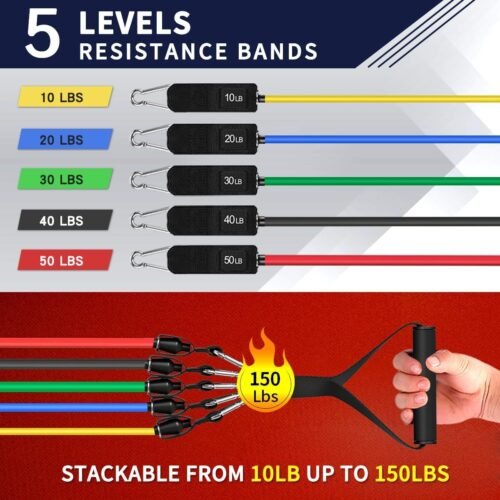 WHATAFIT Resistance Bands, Exercise Bands，Resistance Bands for Working Out, Work Out Bands with Handles for Men and Women Fitness, Strength Training Home Gym Equipment - Image 3