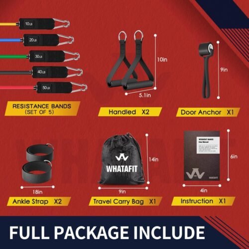 WHATAFIT Resistance Bands, Exercise Bands，Resistance Bands for Working Out, Work Out Bands with Handles for Men and Women Fitness, Strength Training Home Gym Equipment - Image 5