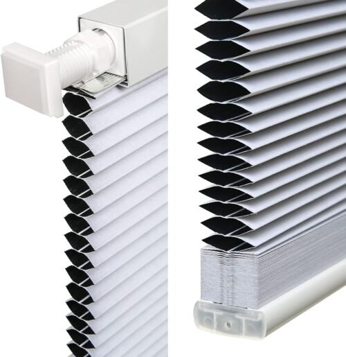 LazBlinds Cordless Cellular Shades, No Tools No Drill Blackout Honeycomb Shades Pleated Blinds for Windows, 34'' W x 48'' H, Silver White - Image 3