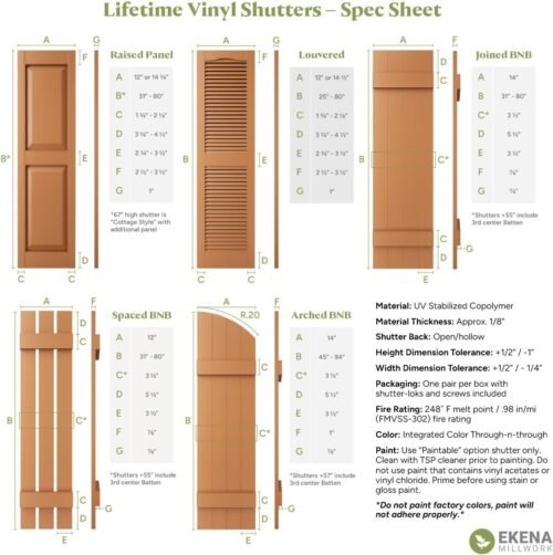 14 3/4"W x 55"H Lifetime Vinyl, Standard Two Equal Panels, Raised Panel Shutters, w/Installation Shutter-Lok's & Matching Screws (Per Pair), Black - Image 13