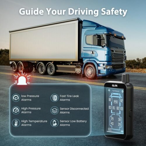 GUTA Tire Pressure Monitoring System, Trailer TPMS with Color Touchscreen Display & 4 Flow Thru Sensor, 6 Alert Modes, Tire Pressure Monitor for RV, Camper, Semi, 5th Wheel (0-188PSI) - Image 7