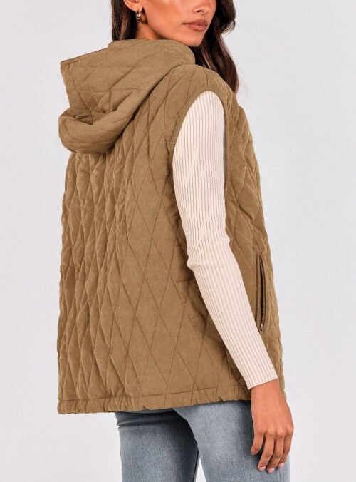PRETTYGARDEN Women's 2025 Fall Spring Vest Casual Sleeveless Hooded Zip Up Jacket Trendy Winter Coat Outerwear - Image 3