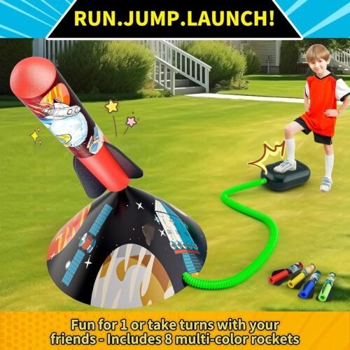 Toys Rocket Launcher for Kids - Launch up to 100 Ft, 8 Multi-Color Foam Rockets & Adjustable Launch Stand, Kids Outdoor Toys, Birthday Toys for Kids Boys Girls Age 3+ Years Old - Image 3