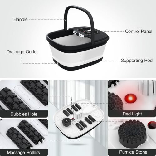 HOSPAN Collapsible Foot Spa with Heat, Bubble, Red Light, and Temperature Control, Foot Bath Massager with 8 Shiatsu Massage Rollers, Pedicure Foot Spa for Relaxation and Stress Relief, Black - Image 7