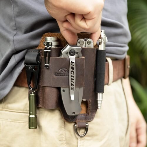 Topstache Leather Multitool Sheath,EDC Belt Organizer for Work and Daily Use,Leatherman Sheath,EDC Pocket Organizer for Flashlight and Multitool,Gifts for Men for Multitool,Darkbrown - Image 3