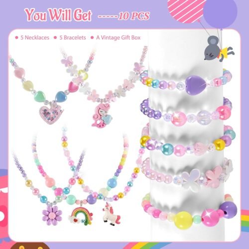 10pcs Kids Jewelry for Girls -5 Necklaces, 5 Bracelets, Little Girls Jewelry Kids Mermaid Necklace for girls, Toddler Jewelrys Necklace Birthday Christmas Gift Age 3 4 6 8 - Image 3